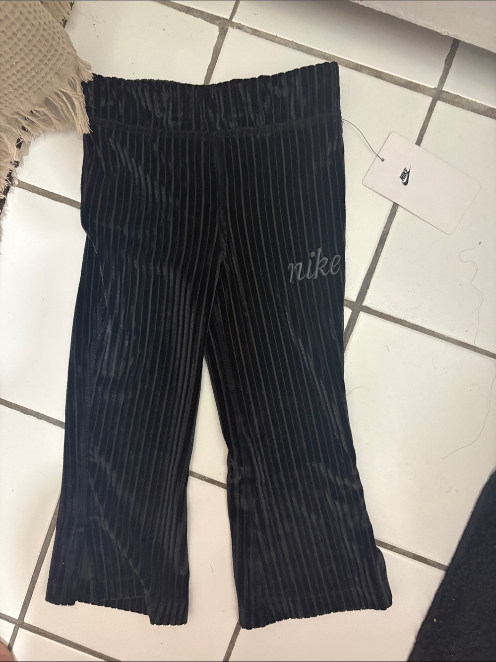 Nike Kids Black Pinstripe Velour Leggings Pants